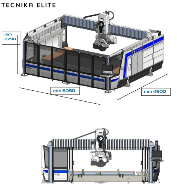 5 axes monobloc bridge saw for stone CNC Tecnika ELITE dimensions