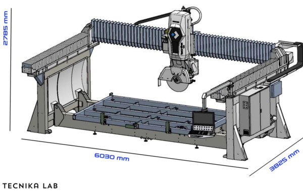 5 axes monobloc bridge saw for stone CNC Tecnika LAB dimensions