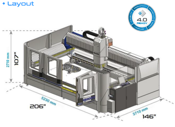 3l4 axis CNC horizontal machining center for stone and glass QUOTA Denver. dimensions png